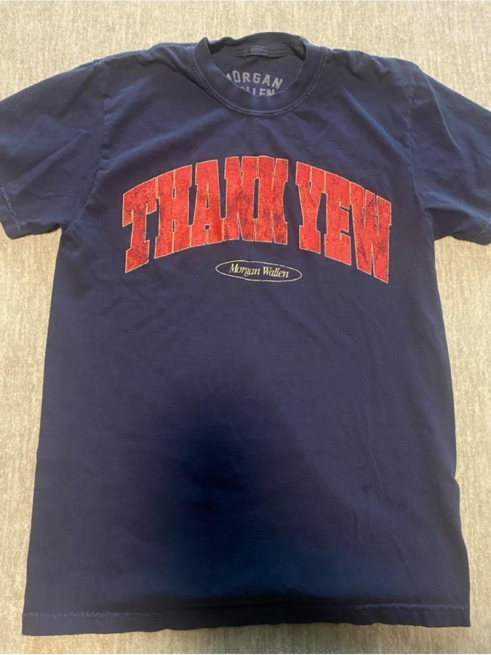 Official Morgan Wallen Navy "Thank YEW" Graphic Tee Still the Problem Tour Merch